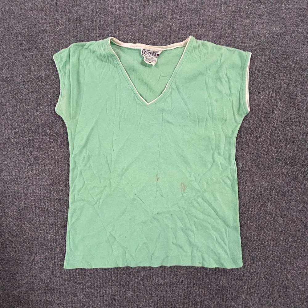 Josephine Top Womens Size M Green V-Neck Short Sleeve Cotton Blend Stained